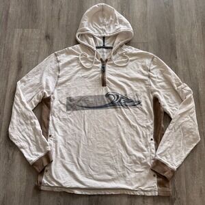 Y2K surf Crazy Shirts Mens XXL White Quarter Zip Hooded Long Sleeve Wave Shirt